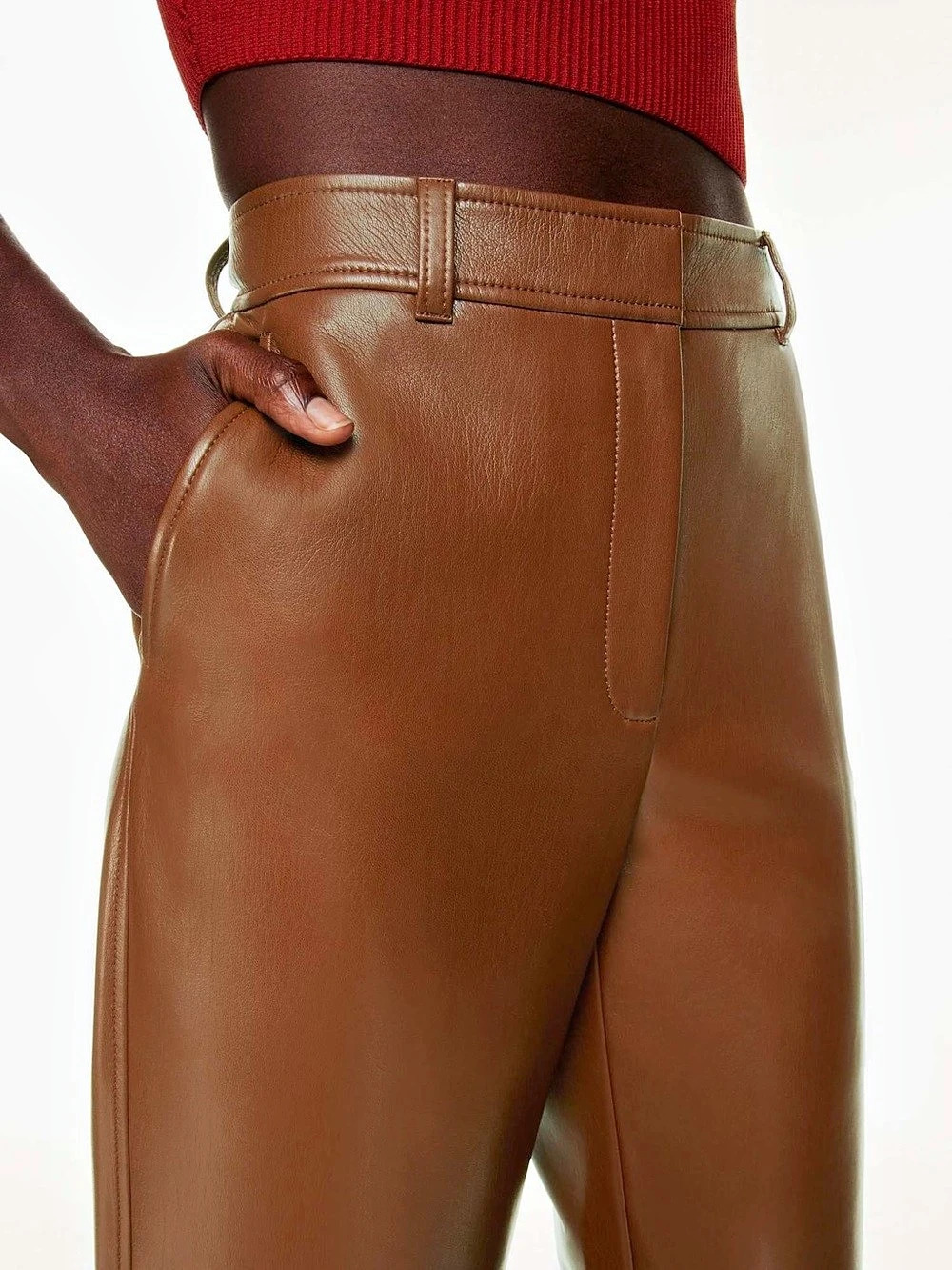ARITZIA BABATON VEGAN LEATHER CROPPED STRAIGHT LEG PANTS COGNAC SIZE 16